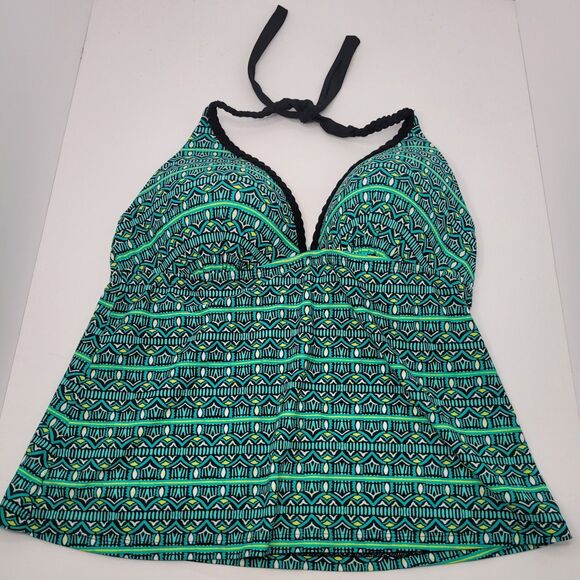 Aqua Couture Womens Size Medium Green Multi-Color Geometric Tankini Top Beach - Picture 1 of 6